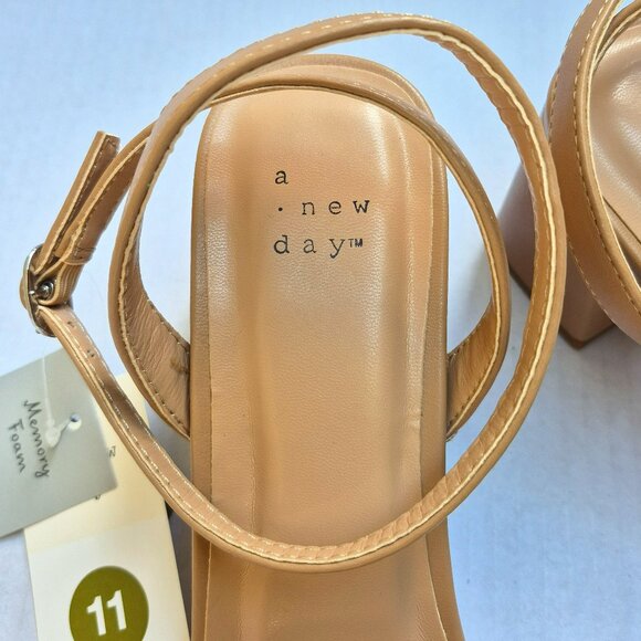 A New Day Women's Tan Shannon 2.8"  Strap Heel Open Toe Dress Shoes Size 11 - Picture 2 of 8